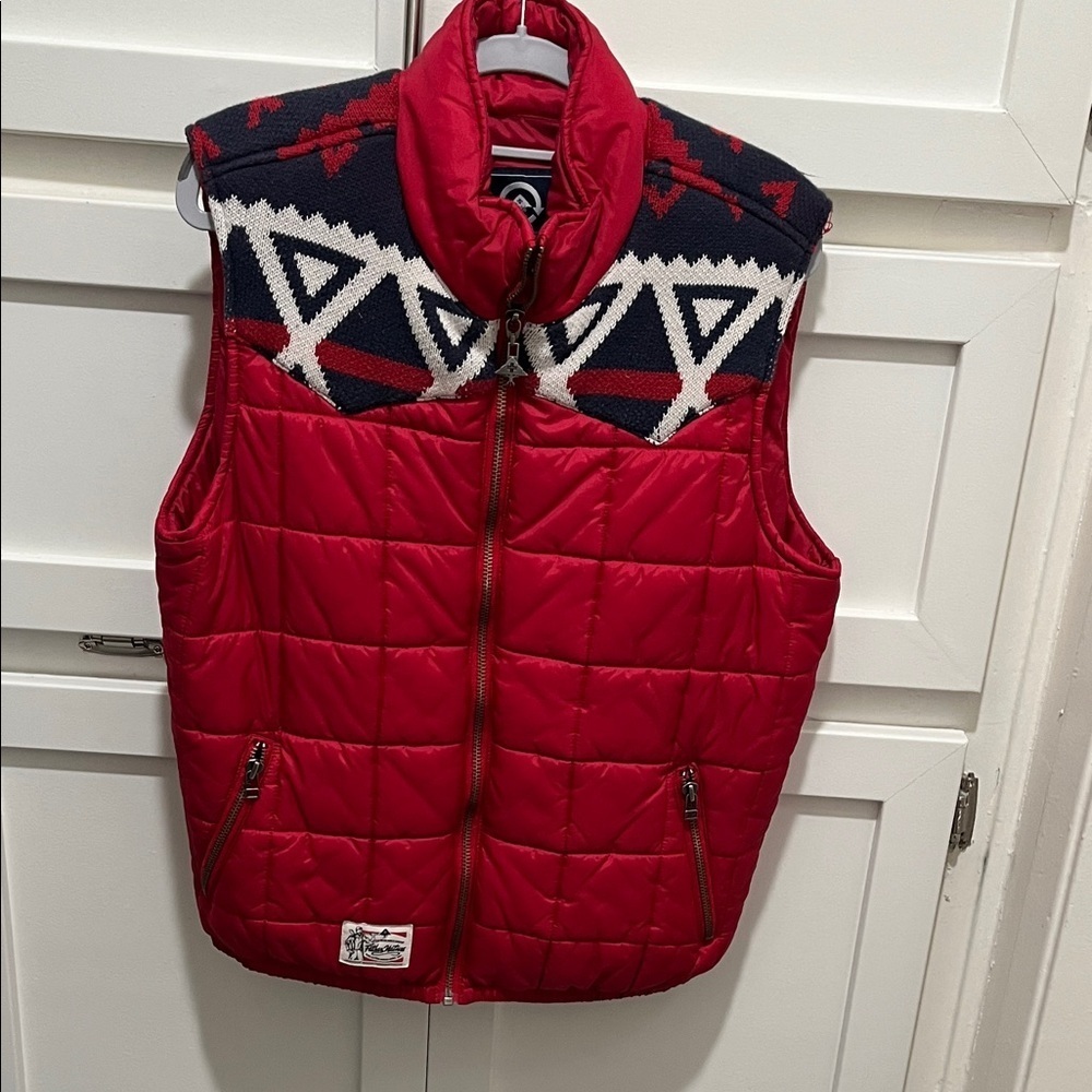 Red Quilted Vest with Geometric Pattern